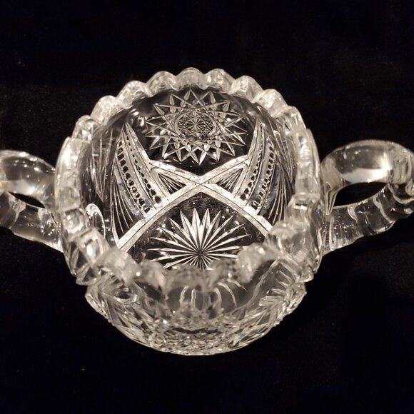 L@@K Vintage Creamer and Sugar Set Cut Glass Heavy Crystal Set Sawtooth Edge - Picture 3 of 8